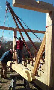 hand raising tie beam timber frame
